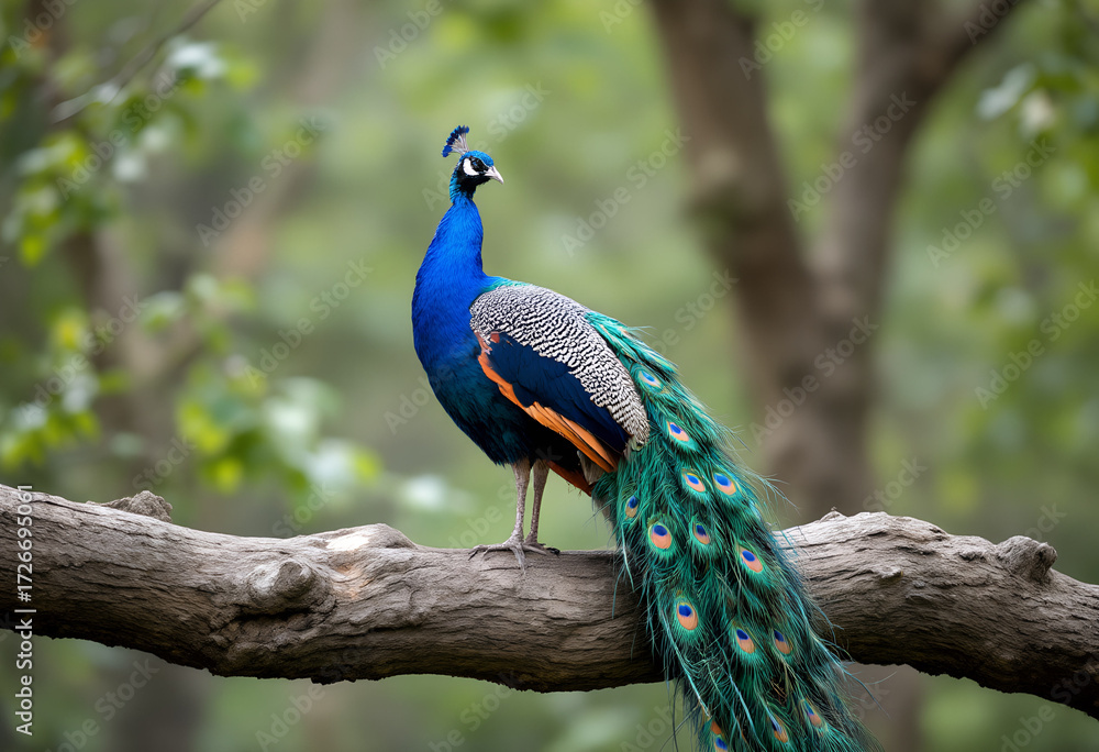 Fototapeta premium Peacock Standing on Tree Branch