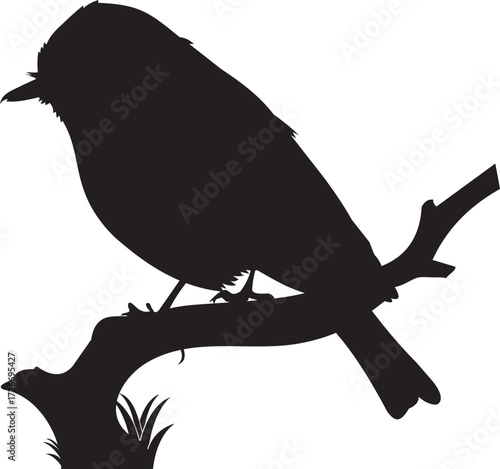 Bird silhouette sitting on branch vector illustration