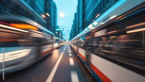 Abstract urban scene with motion blur, conveying dynamic city energy.