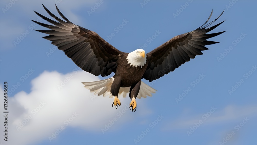Obraz premium Majestic Eagle Soaring Through the Sky in Dramatic Light