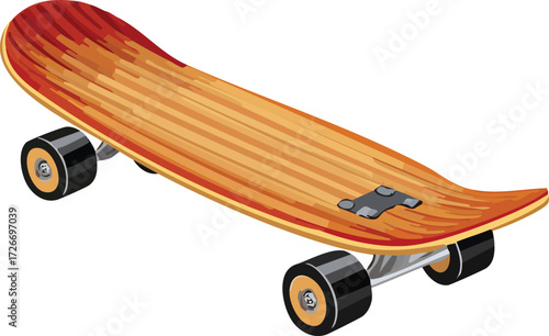 Wooden Skateboard with Black Wheels on White Background