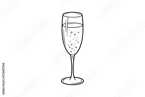Elegant Champagne Flute Illustration Sparkling Celebration Bubbles Line Art on White Background Design Element