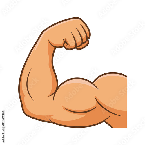 Cartoon Muscular Arm Bicep Curl Strength and Fitness Graphic Illustration for Health Wellness and Power Concepts