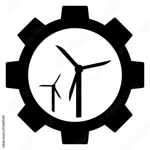 Logo energía renovable. Icono engranaje con turbina eólica