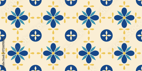 Floral geometric seamless pattern. Abstract botanical ornament, background, wallpaper, wrapping paper. Vector illustration.