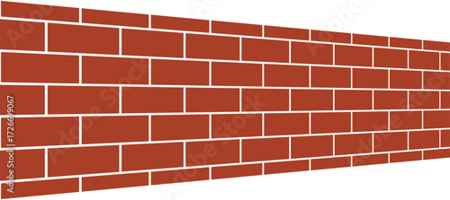 Stylized red brick wall illustration in geometric style with white mortar lines. Classic running bond pattern, clean minimalist design, low-angle perspective adds depth and dimension.