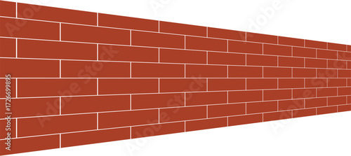 Stylized red brick wall illustration in geometric style with white mortar lines. Classic running bond pattern, clean minimalist design, low-angle perspective adds depth and dimension.