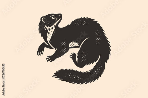 Ermine silhouette vintage engraving style animal vector illustration