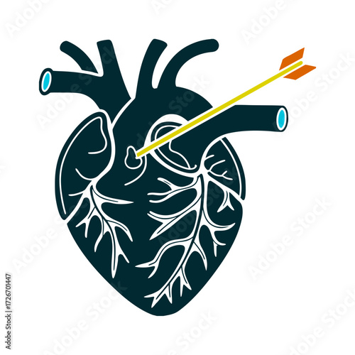 Heart Pierced by Arrow: Sympathetic Magic Concept Animal Heart pierced with a pin sympathetic magic