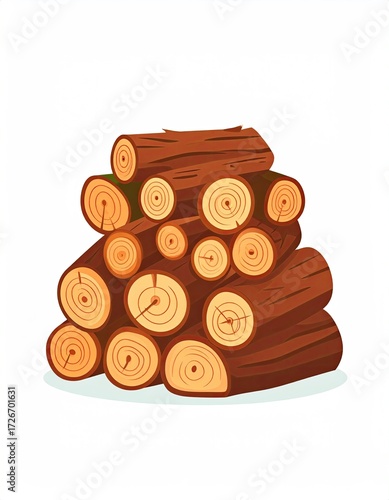 Stacked logs, reddish-brown,  circular cross-sections,  natural wood