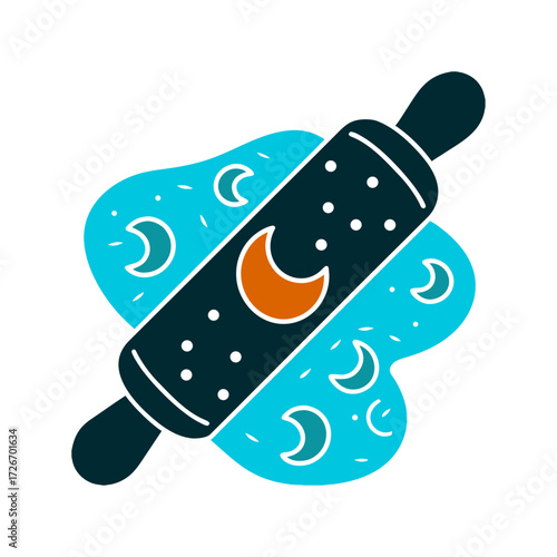 Moon Phase Rolling Pin Illustration Moon Phased Rolling Pin rolling pin etched with a crescent moon dusted with flour motifs