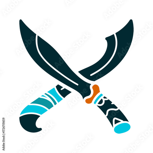 Crossed Stregheria Ritual Knives Illustration Stregas Blade ritual knife stregheria athame with a curved handle and single edge
