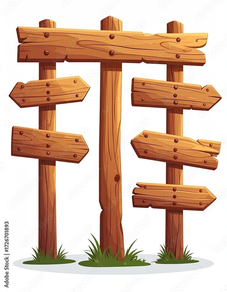 Fototapeta premium Three weathered wooden signs with directional arrows