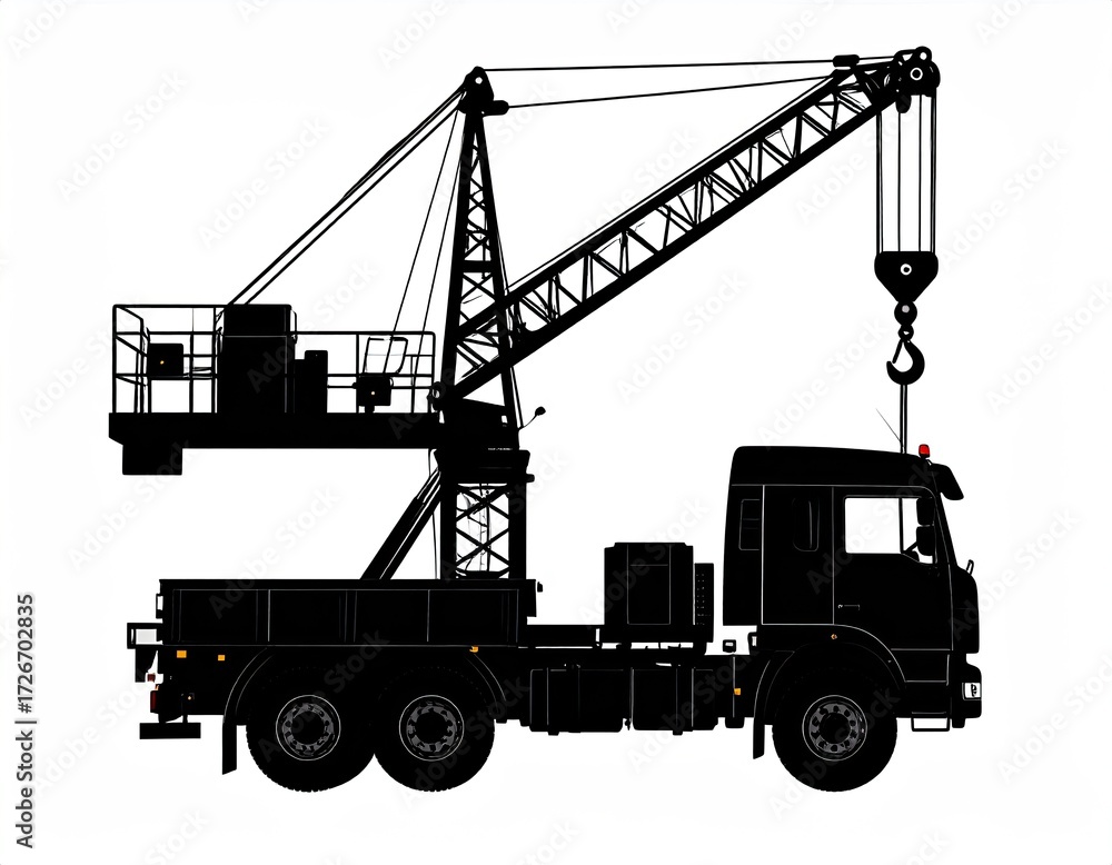 Naklejka premium Silhouette of a large construction crane truck (3)