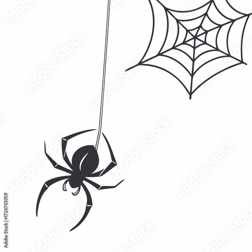 Geometric spider dangling from a single thread design for advertising and banners