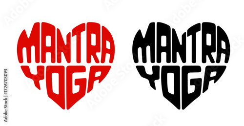  Heart-shaped sticker set featuring "MANTRA YOGA" in colorful and black design, Practice with sacred sounds and mantras for concentration, mental purification and spiritual awakening