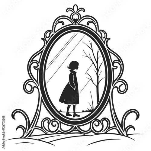 Ornate antique mirror with a spectral ghostly reflection in a vintage design
