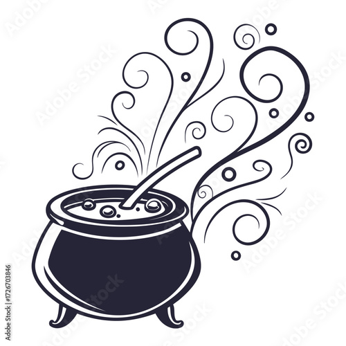 Mystical bubbling cauldron silhouette icon for potion making and fantasy themes