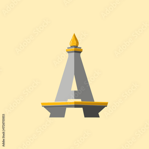 Monas Monument letter A logo design on a light yellow background.