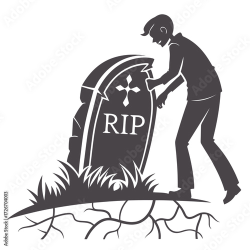 Cracked tombstone with rip inscription a solemn memorial stone for remembrance and loss
