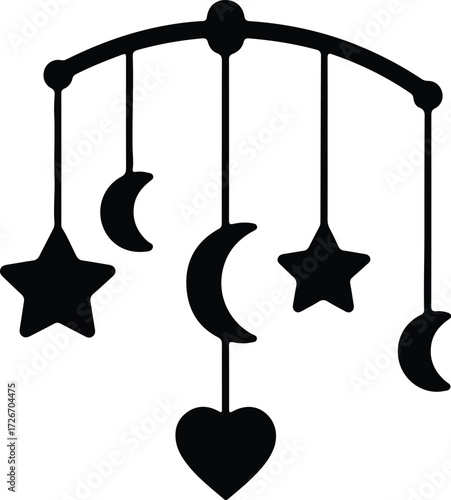 Vector Baby crib mobile with stars moons and heart silhouette Illustrator