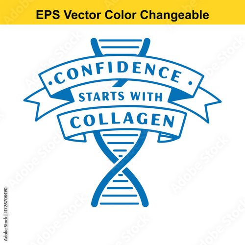 Vector art of confidence starts with collagen text and dna helix