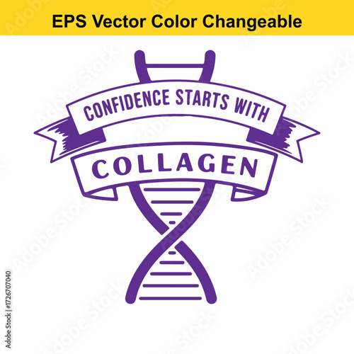 Vector art of confidence starts with collagen text and dna helix