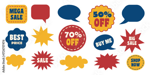 Colorful Sale Promotion Speech Bubbles Set Vector Illustration. Ideal for advertising, marketing campaigns, and retail designs.