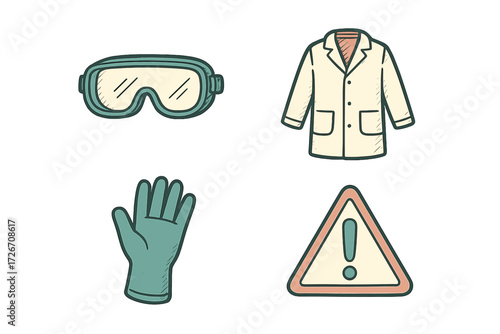 Essential personal protective equipment and warning sign for laboratory safety and scientific research