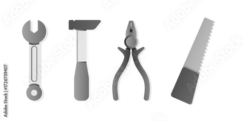 Flat Vector Icon Set of Hand Tools