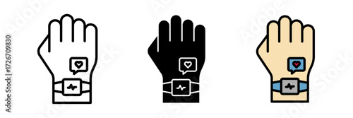 Fitness tracker smart watch icon and telemedicine concept editable stroke, filled and colored concept for web design.