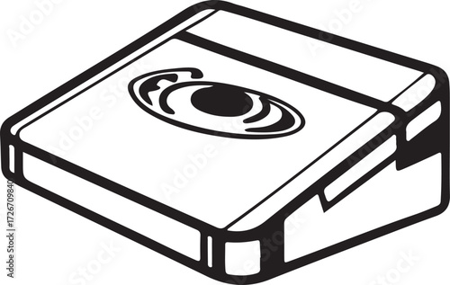 Black and white illustration of a compact disc case