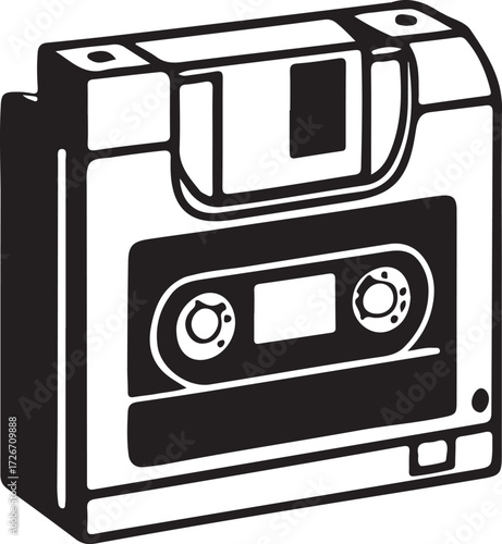 Black and white illustration of a floppy disk diskette
