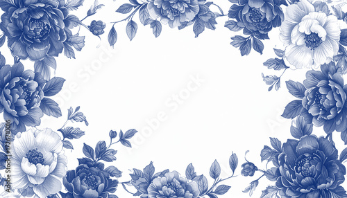 クラシックなペン画フラワー枠デザイン｜Classic Pen Drawing Floral Frame Design