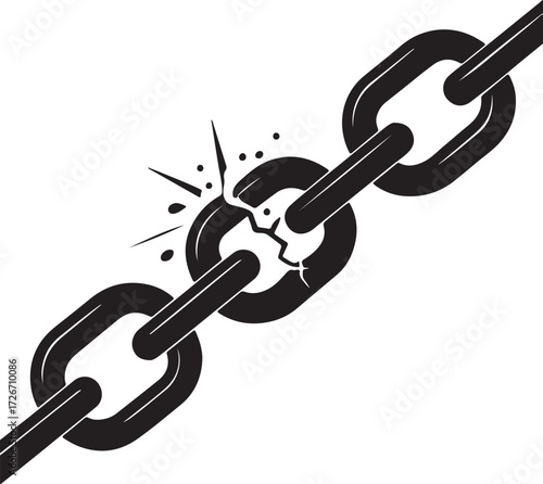 Broken chain links black clipart, flat vector illustration