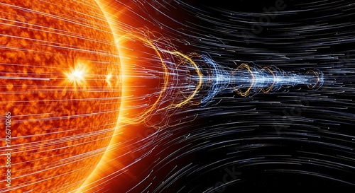 Fototapeta Naklejka Na Ścianę i Meble -  Solar flare magnetic field lines sun corona space weather event