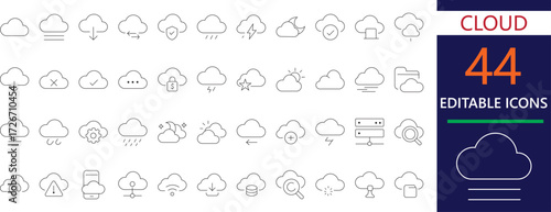 A clean and versatile cloud icon set in stroke format, perfect for web, app, and graphic projects. Modern, minimal, and scalable for any creative need.