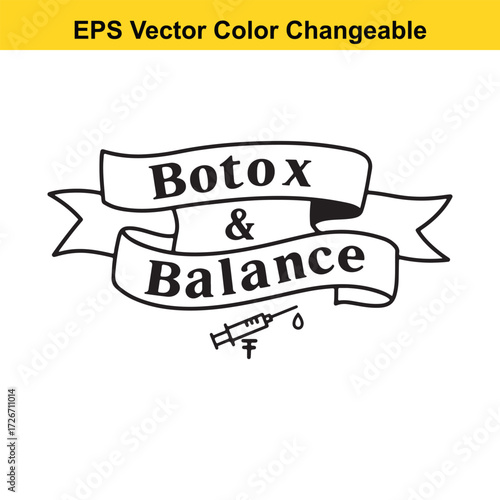 Vector art of botox and balance text with syringe and drop
