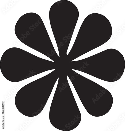 Simple black silhouette of a flower with eight petals