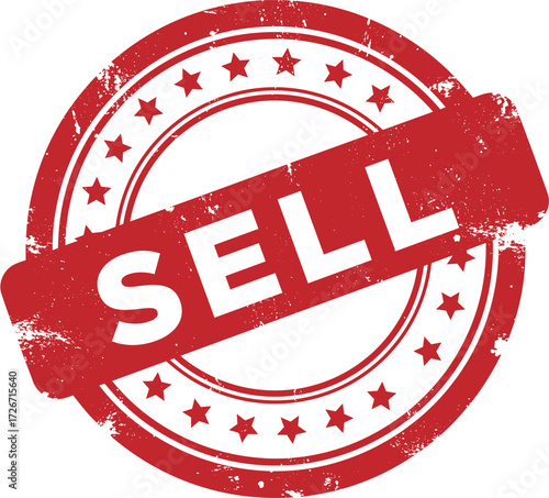 Sell Red Grunge Stamp Badge with Distressed Texture Vector Illustration