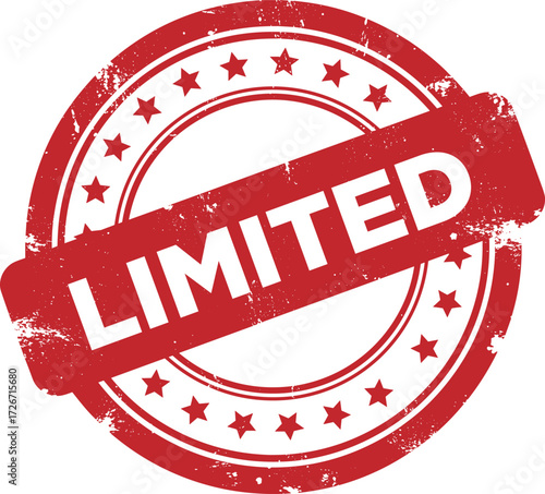 Limited Red Grunge Stamp Badge with Distressed Texture Vector Illustration