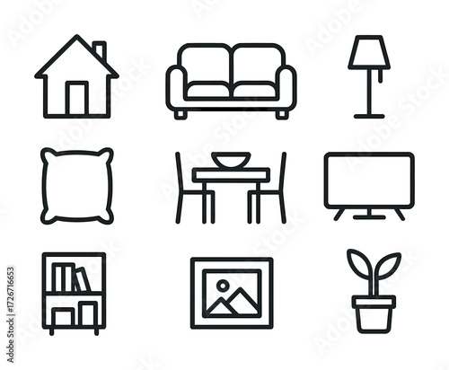 Minimalist home icons set: furniture, decor, and essentials collection