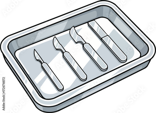 Scalpel set in a tray for medical professionals