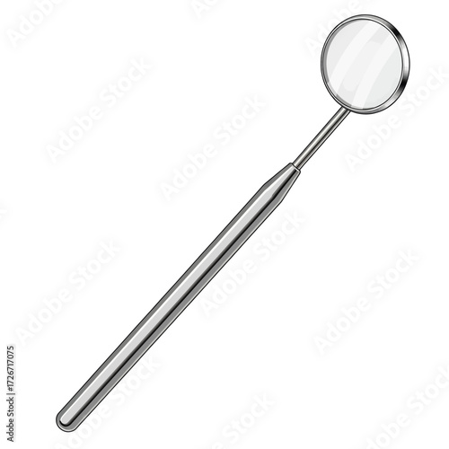 A close-up illustration of a dental mirror, a tool used by dentists.