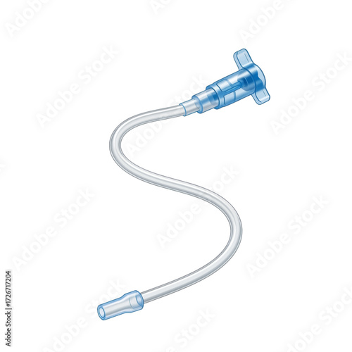 Transparent medical extension tubing with a winged luer lock connector, isolated on a white background.