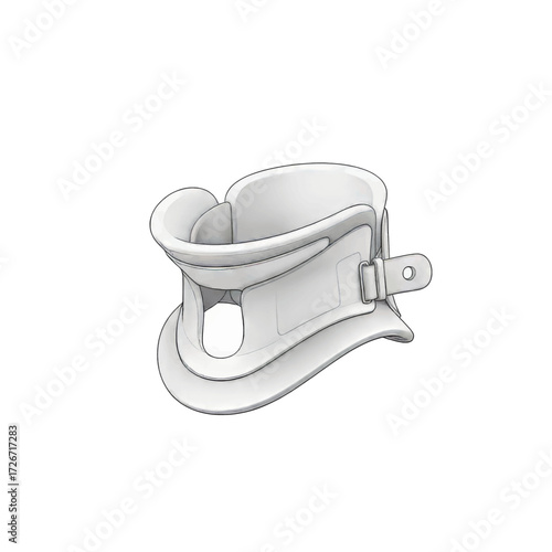 A detailed medical illustration of a white cervical collar, also known as a neck brace, for support and immobilization.