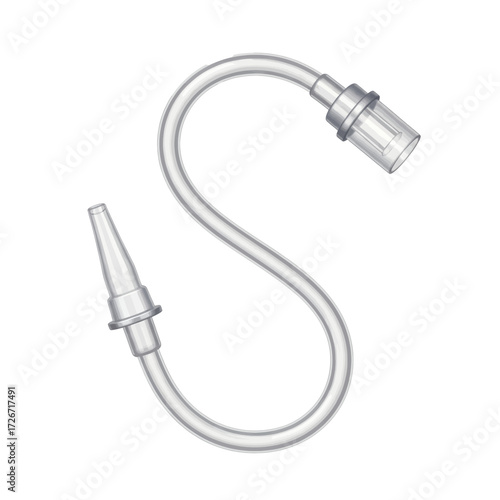 Clear flexible medical tube with tapered nozzle and universal connector for fluid transfer applications.
