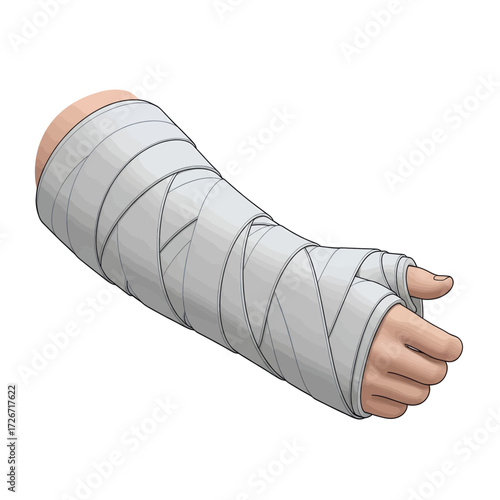 Illustration of a human arm in a white plaster cast.