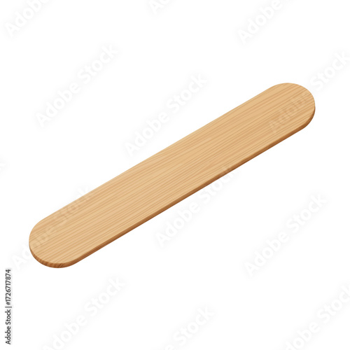 A single, light brown wooden craft stick with rounded ends, isolated on a white background, often used for crafts or medical purposes.