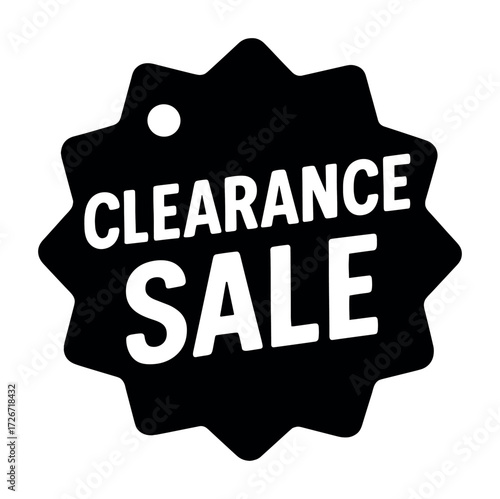 Clearance sale badge icon in black and white starburst design